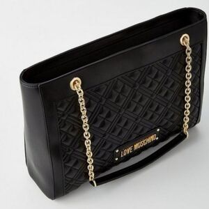 Love Moschino Black quilted Borsa shoulder tote with gold hardware